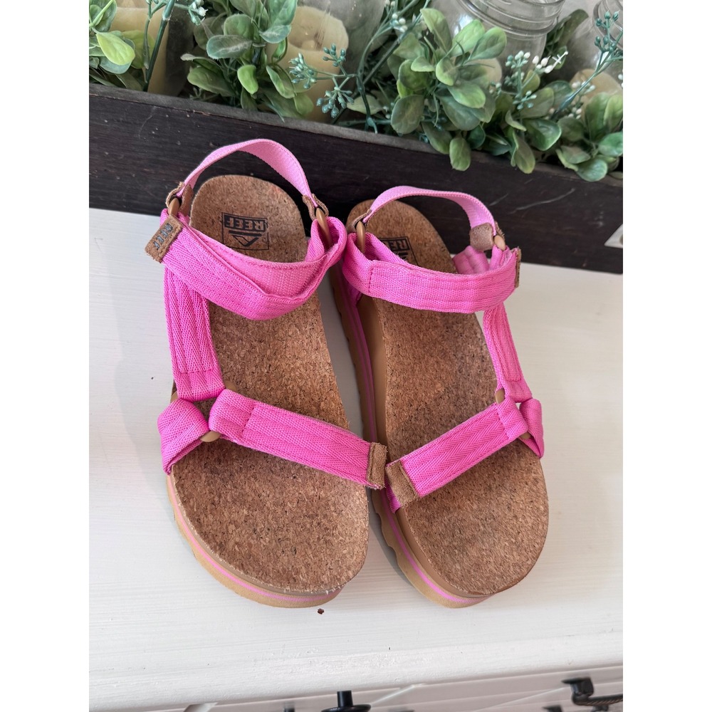 Reef Cushion Rem Hi Womens Pink Platform Strappy Cork Footbed Sandals Size 8